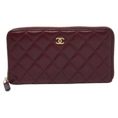 Chanel Red Quilted Leather Classic Zip Around Wallet