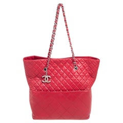 Chanel Red Quilted Leather In The Business North South Tote