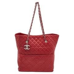 Chanel Red Quilted Leather In-The-Business North South Tote