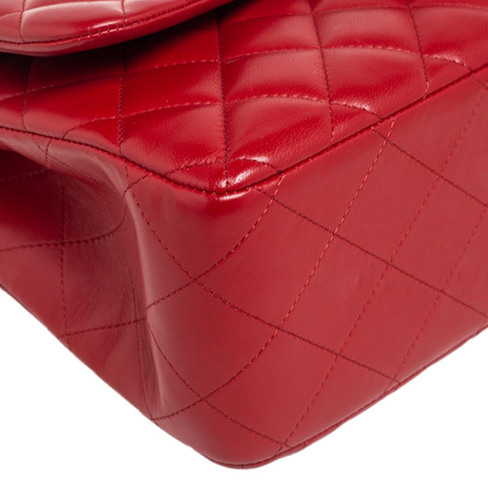 Chanel Red Quilted Leather Jumbo Classic Double Flap Bag 8