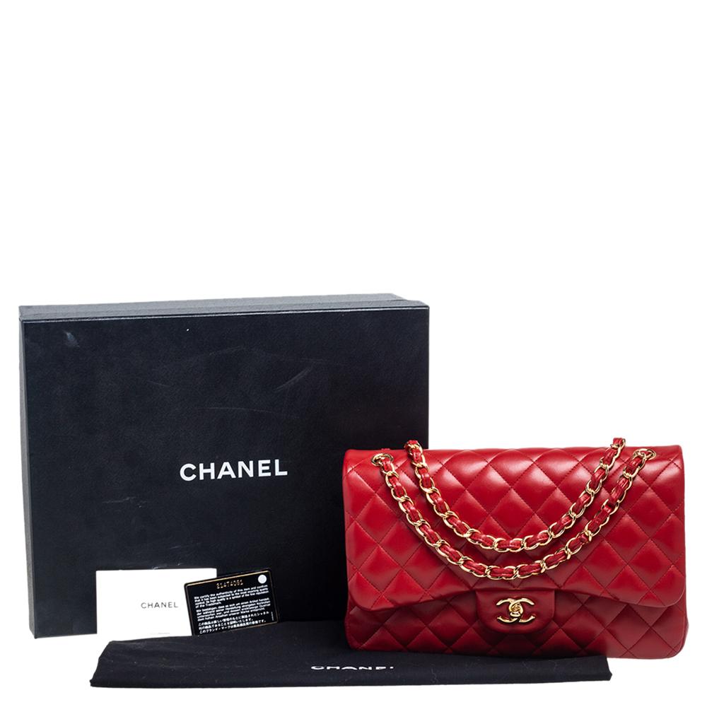 Chanel Red Quilted Leather Jumbo Classic Double Flap Bag 10