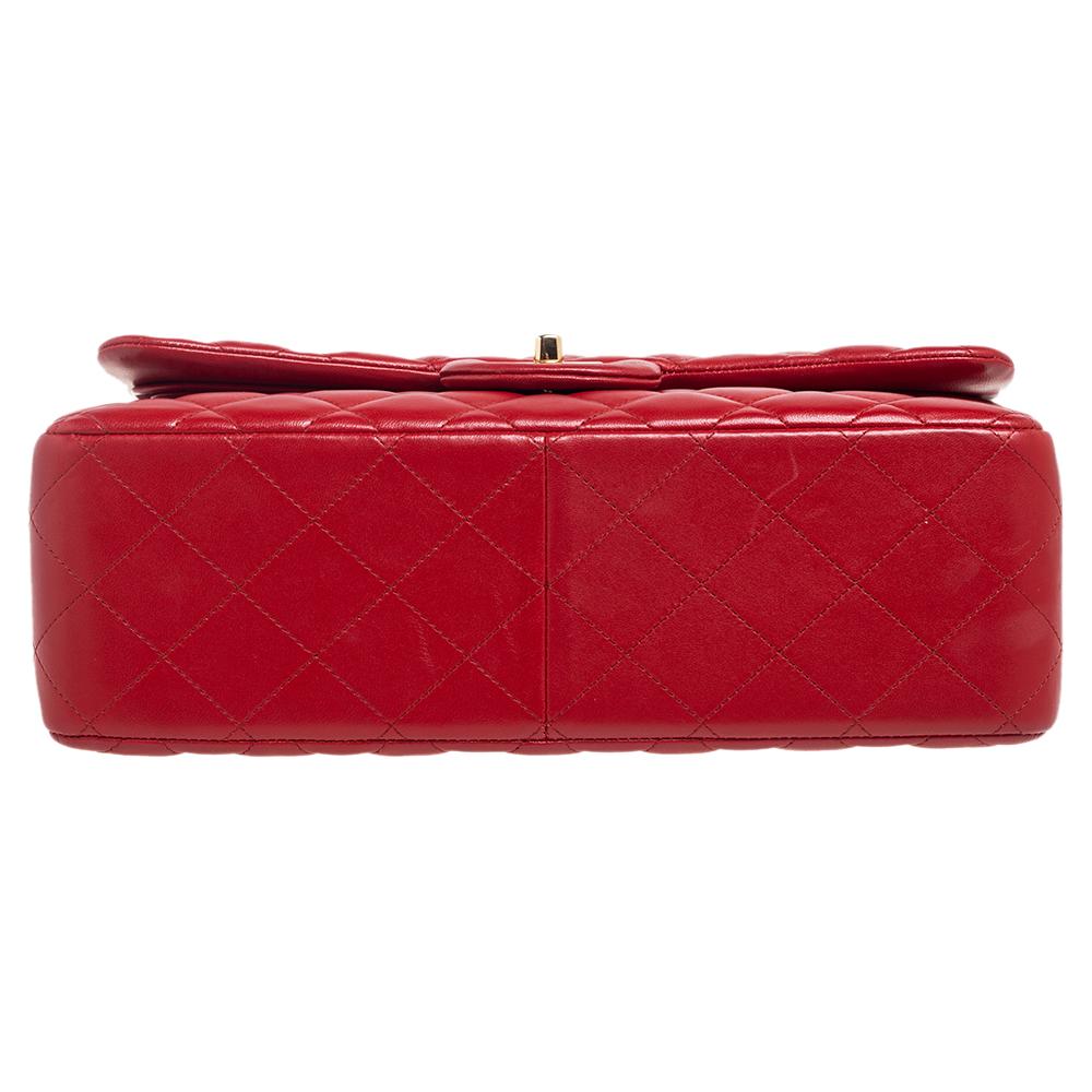 Women's Chanel Red Quilted Leather Jumbo Classic Double Flap Bag