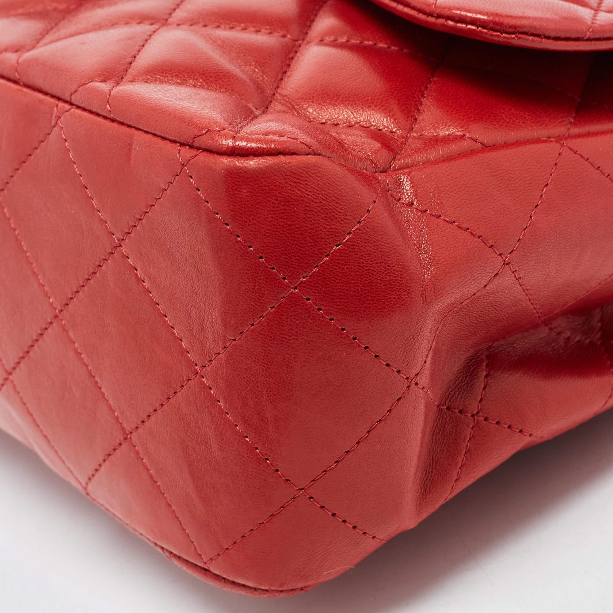 Chanel Red Quilted Leather Jumbo Classic Double Flap Bag For Sale 1