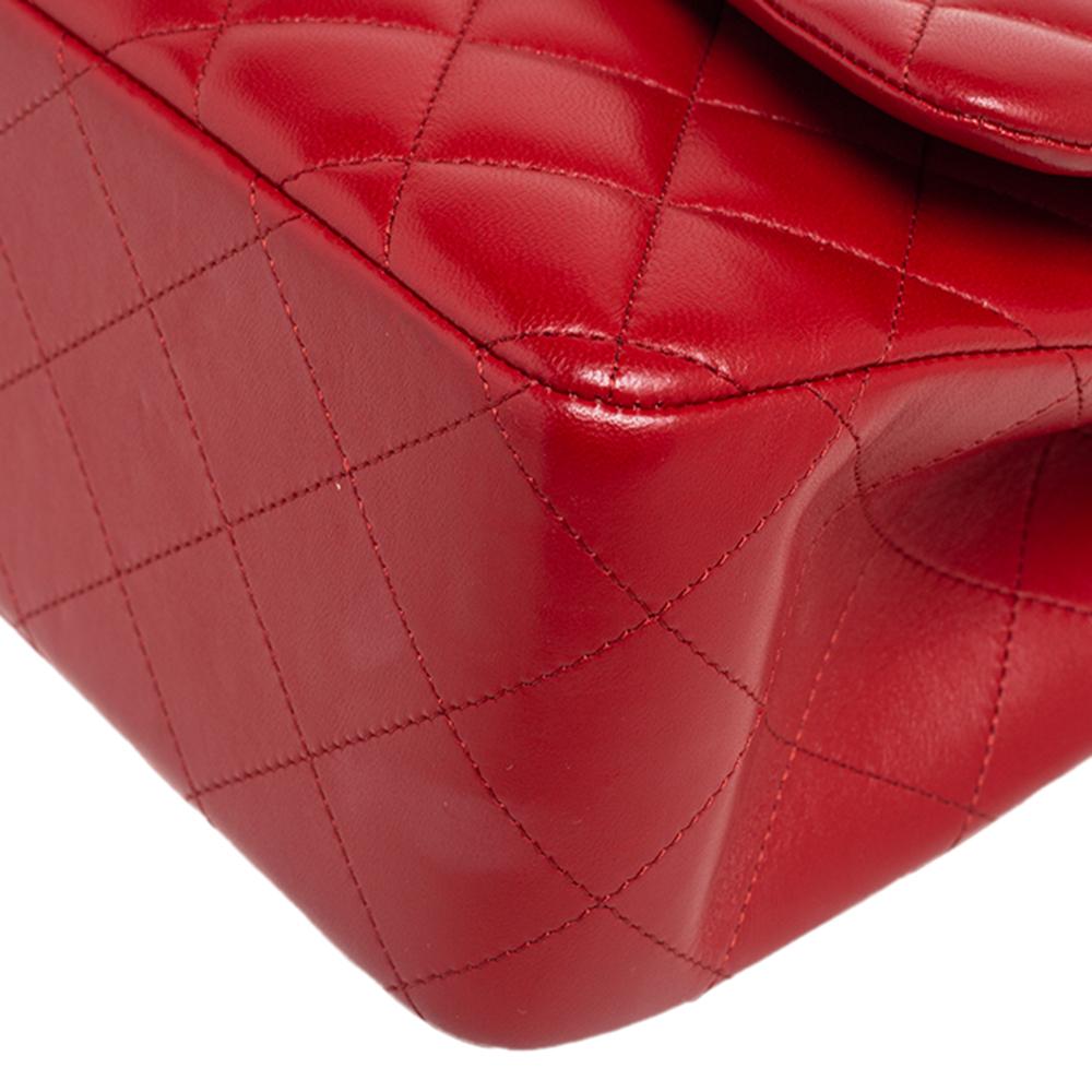 Chanel Red Quilted Leather Jumbo Classic Double Flap Bag 1