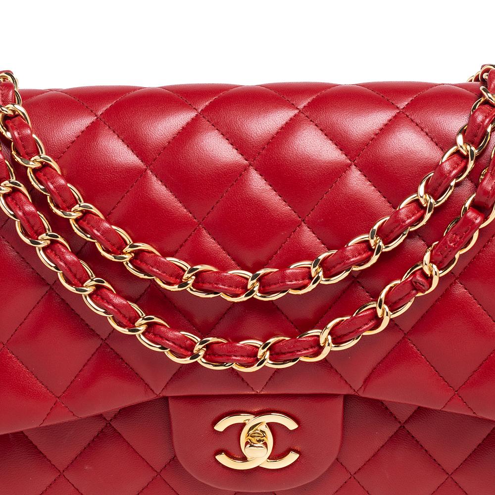 Chanel Red Quilted Leather Jumbo Classic Double Flap Bag 3