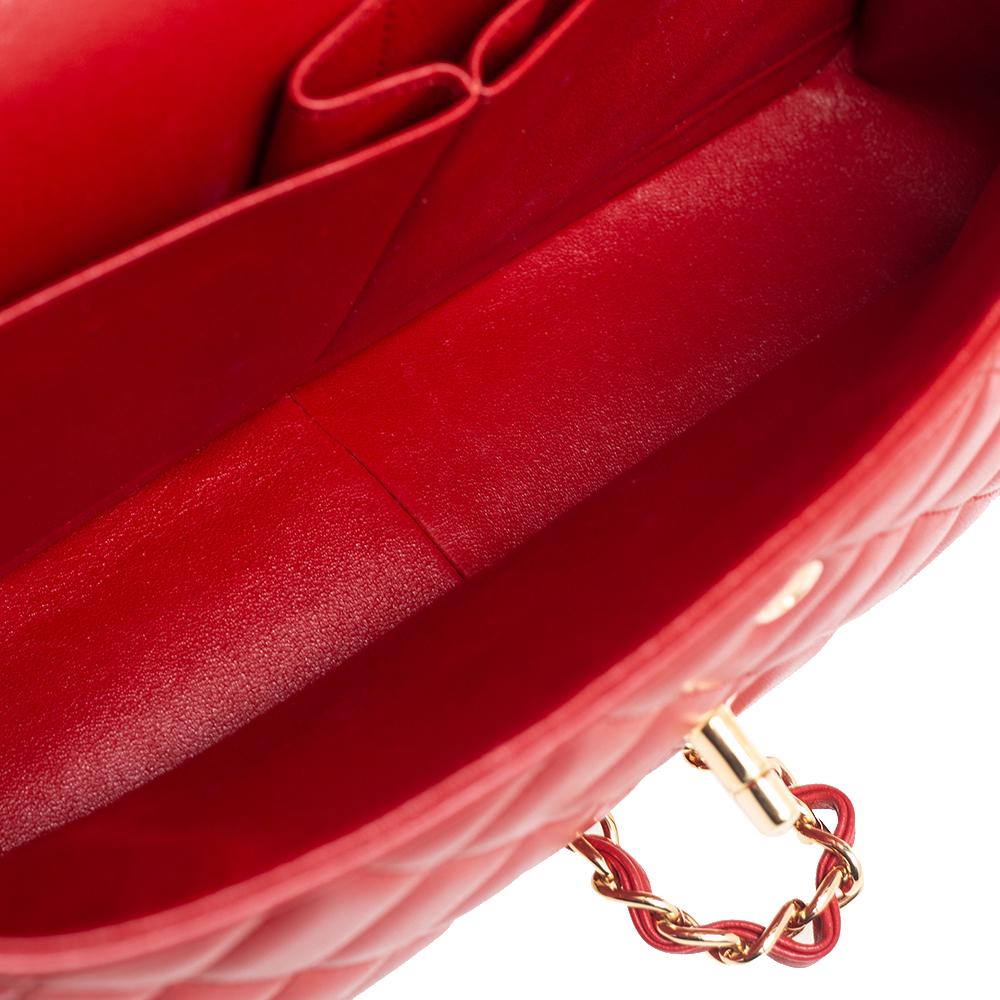 Chanel Red Quilted Leather Jumbo Classic Double Flap Bag 4