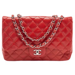 Chanel Red Quilted Leather Jumbo Classic Double Flap Bag