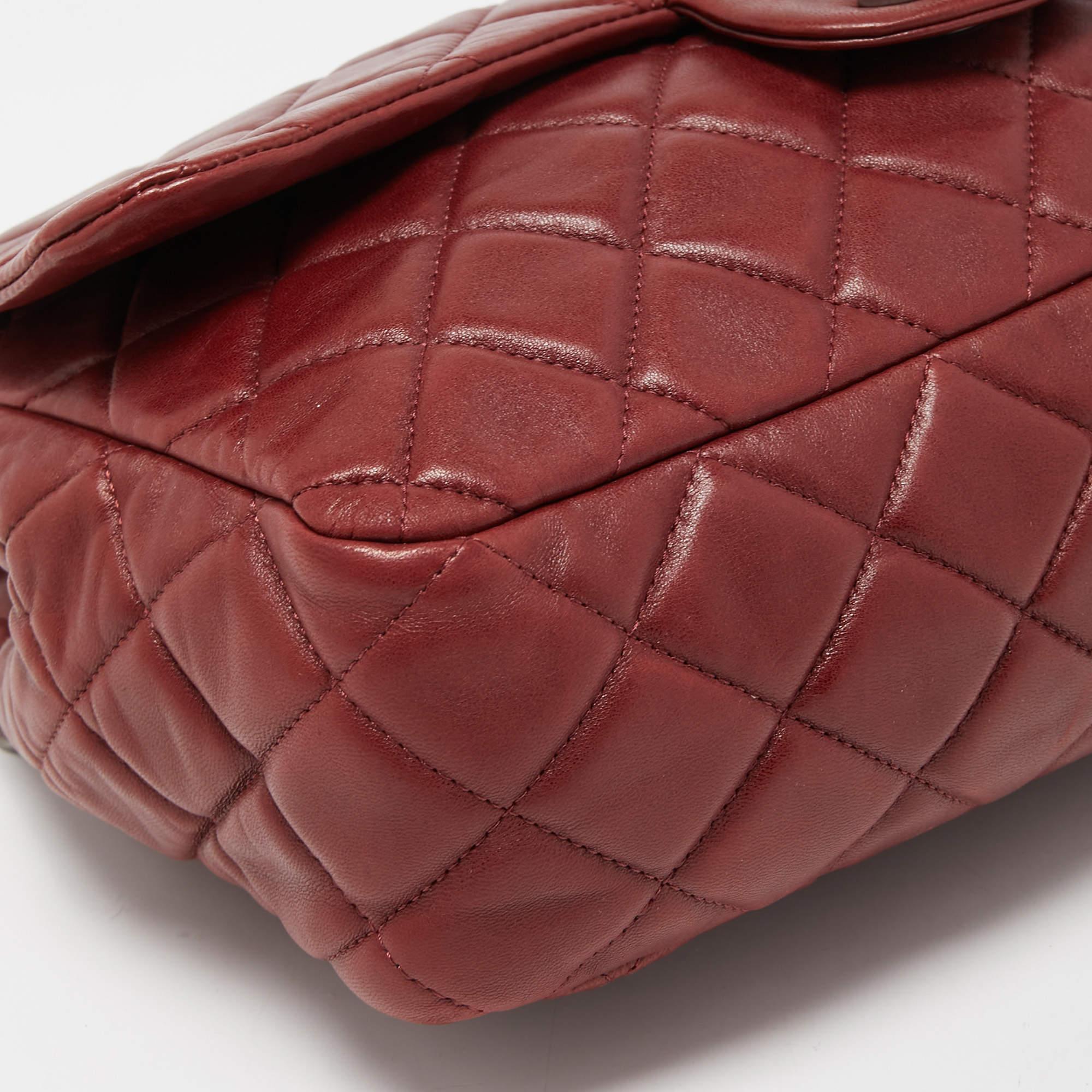 Chanel Red Quilted Leather Jumbo Classic Single Flap Bag For Sale 5