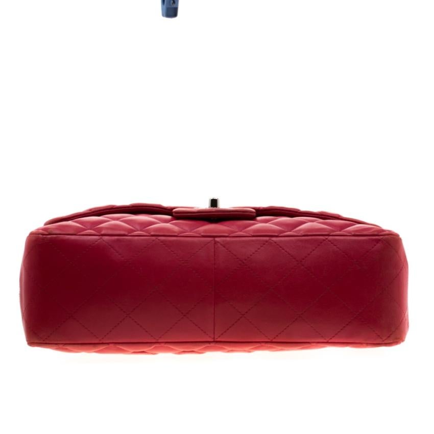Chanel Red Quilted Leather Jumbo Classic Single Flap Bag 7