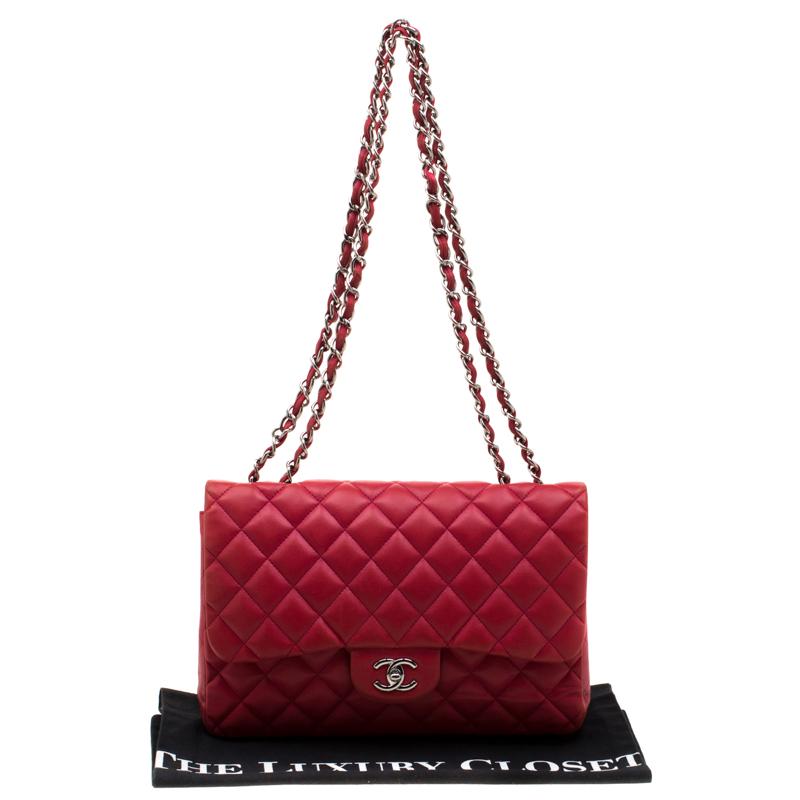 Chanel Red Quilted Leather Jumbo Classic Single Flap Bag 8