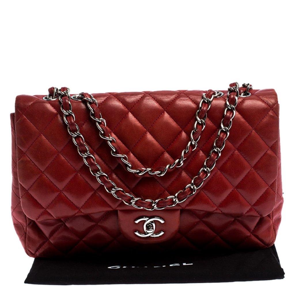 Chanel Red Quilted Leather Jumbo Classic Single Flap Bag 8