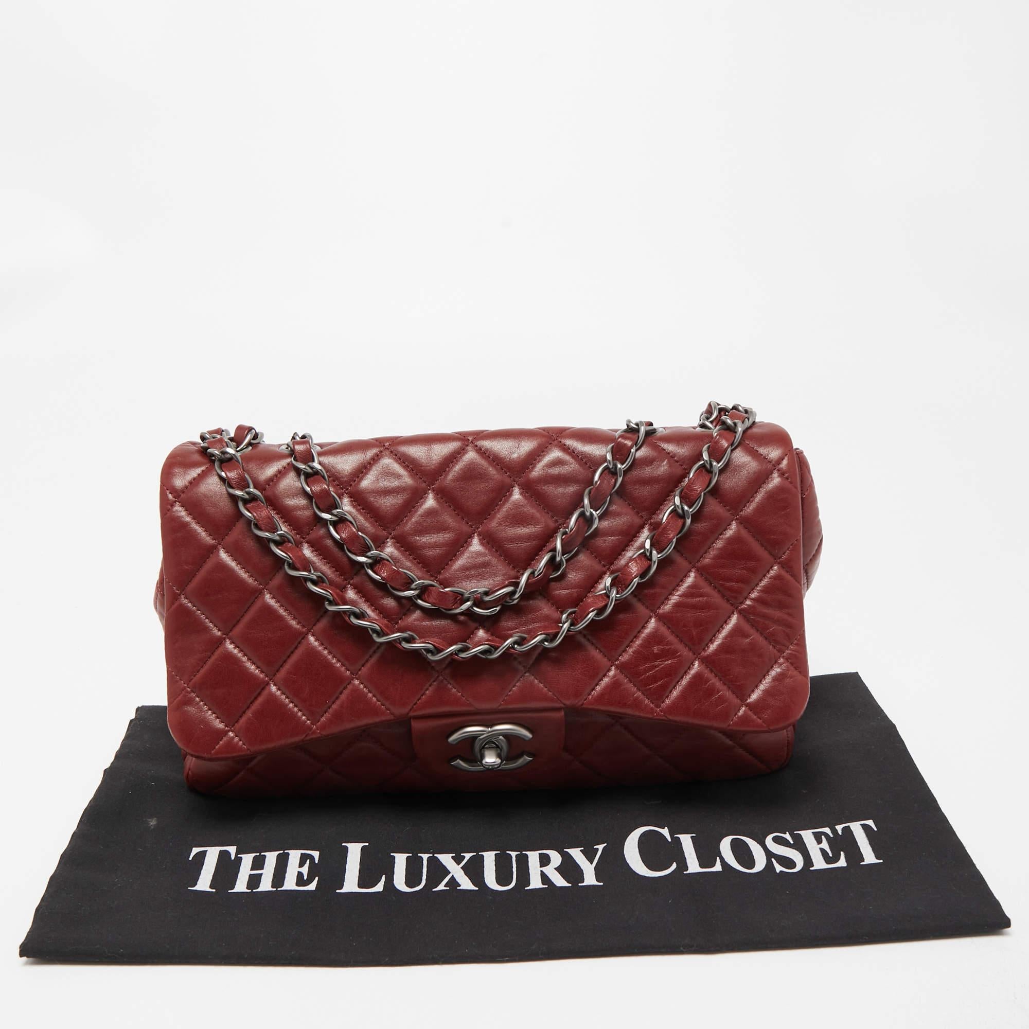 Chanel Red Quilted Leather Jumbo Classic Single Flap Bag For Sale 7