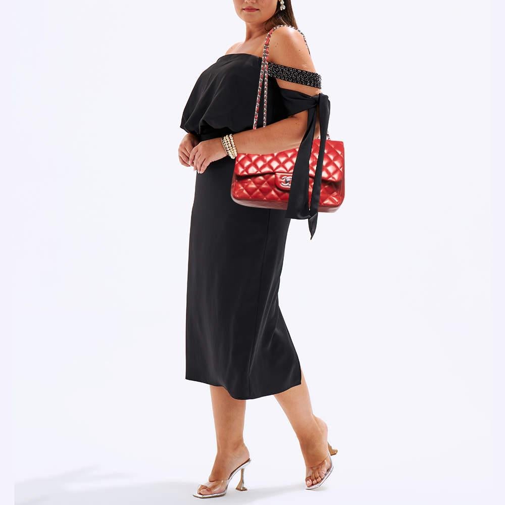 Chanel Red Quilted Leather Jumbo Classic Single Flap Bag In Good Condition In Dubai, Al Qouz 2