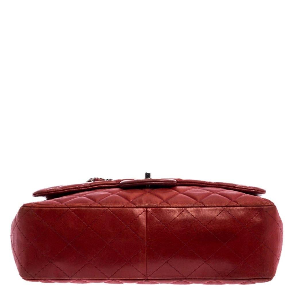 Chanel Red Quilted Leather Jumbo Classic Single Flap Bag 1