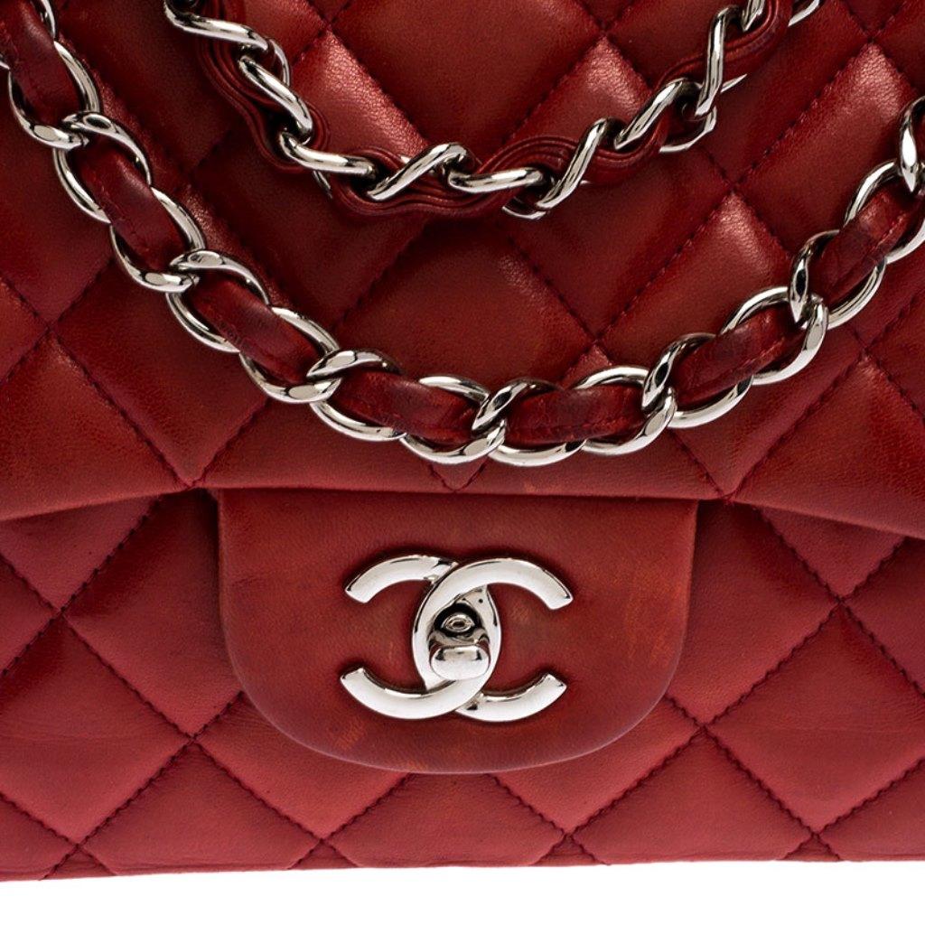 Chanel Red Quilted Leather Jumbo Classic Single Flap Bag 2