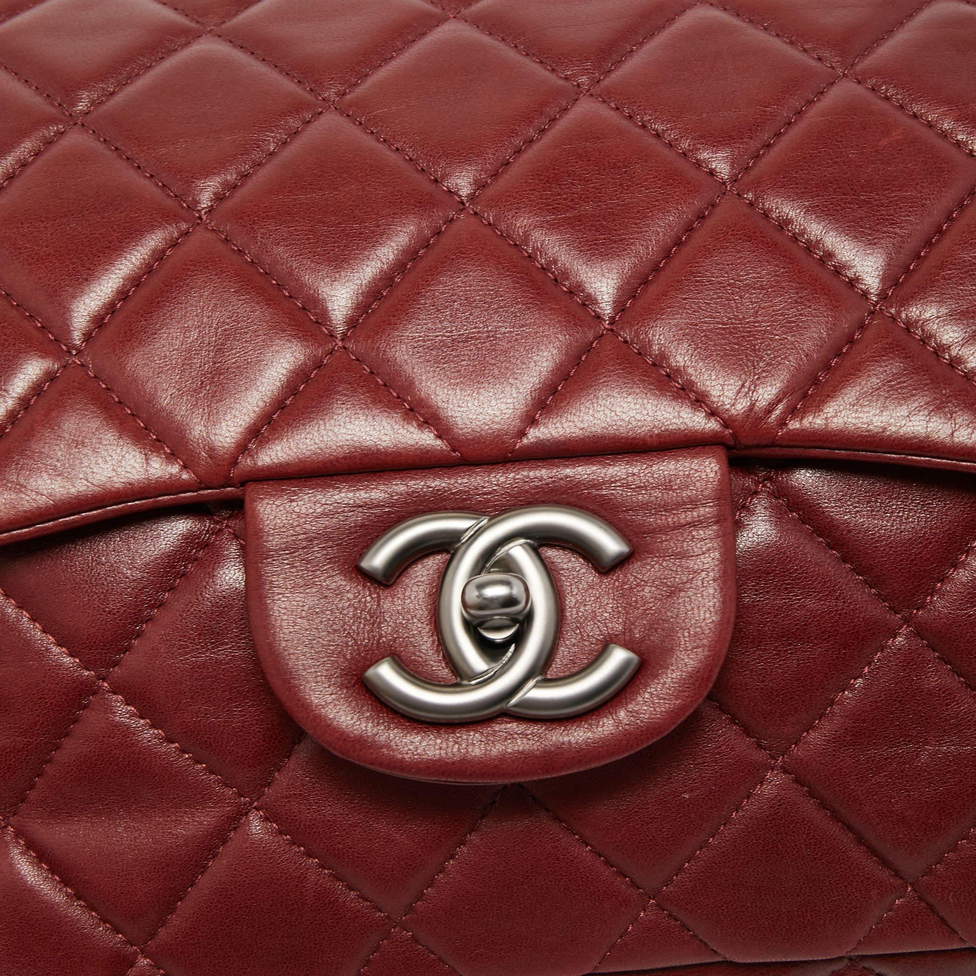 Chanel Red Quilted Leather Jumbo Classic Single Flap Bag For Sale 2