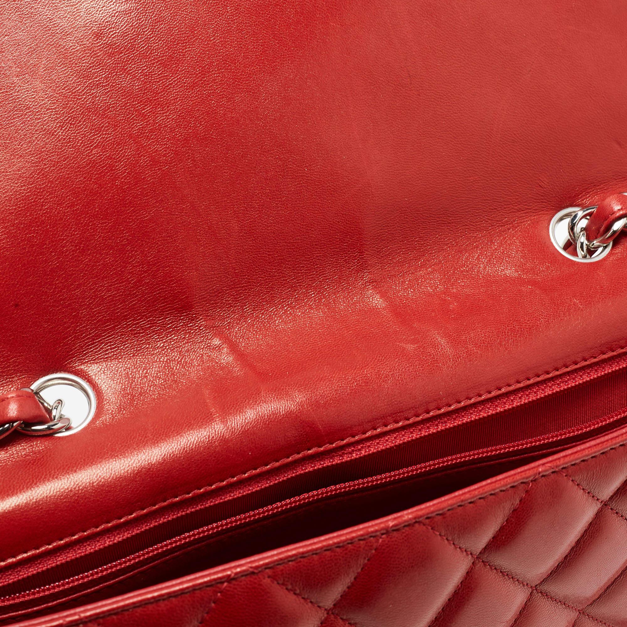 Chanel Red Quilted Leather Jumbo Classic Single Flap Bag 3