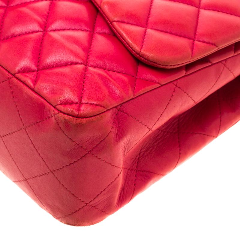 Chanel Red Quilted Leather Jumbo Classic Single Flap Bag 4