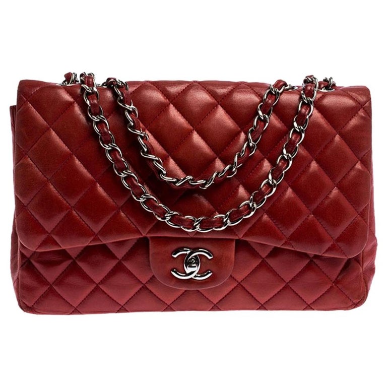 Chanel Red Quilted Leather Jumbo Classic Single Flap Bag For Sale at ...