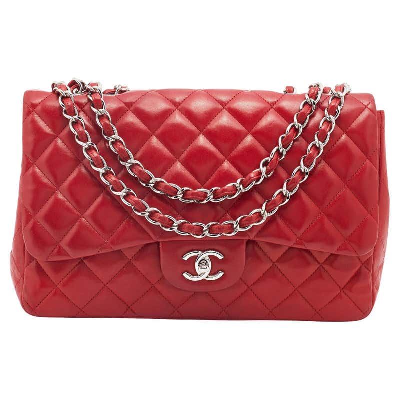 Chanel Peach/White Fabric and Sequins Medium Classic Single Flap Bag at ...