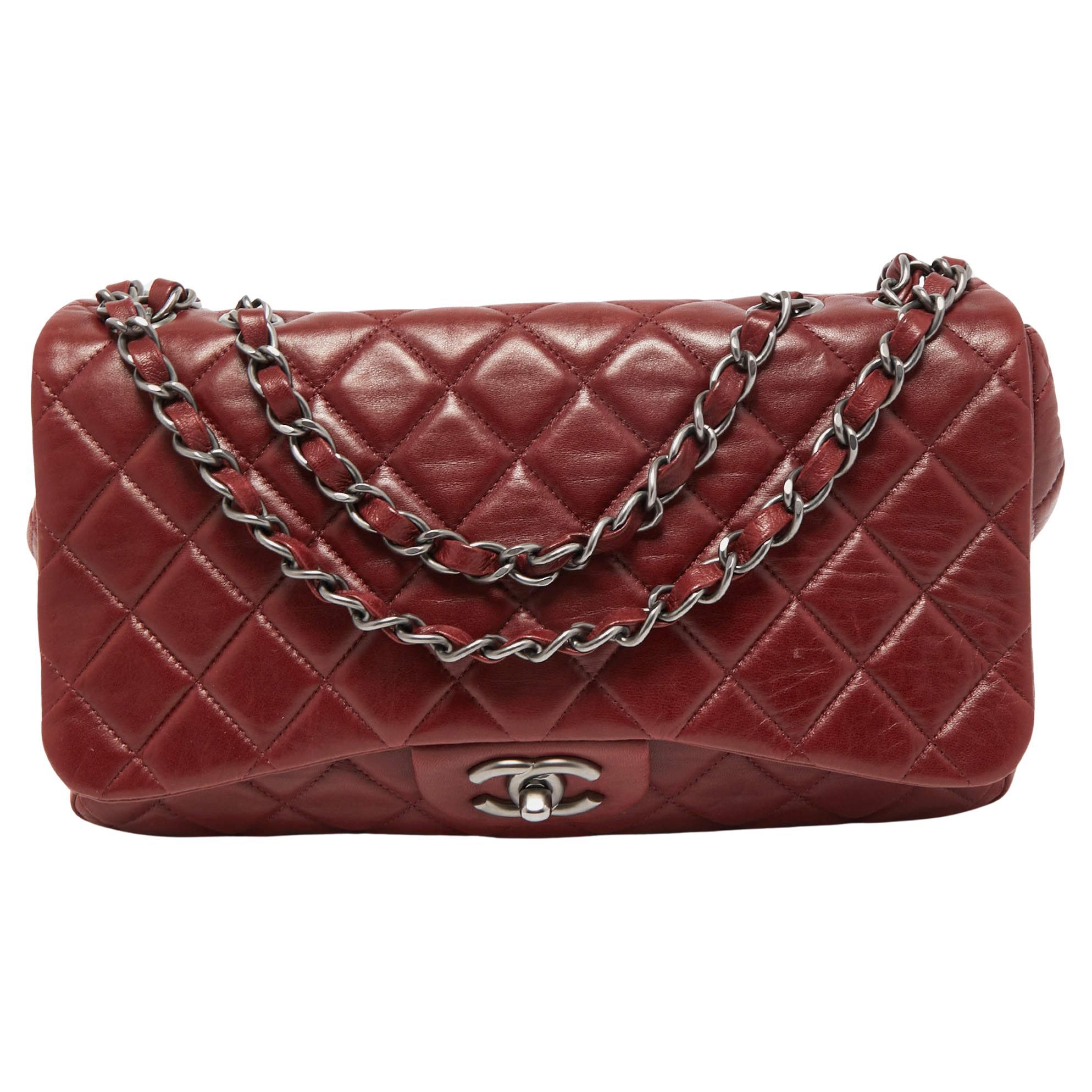 Chanel Red Quilted Leather Jumbo Classic Single Flap Bag For Sale