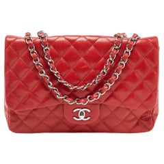 Chanel Red Quilted Leather Jumbo Classic Single Flap Bag