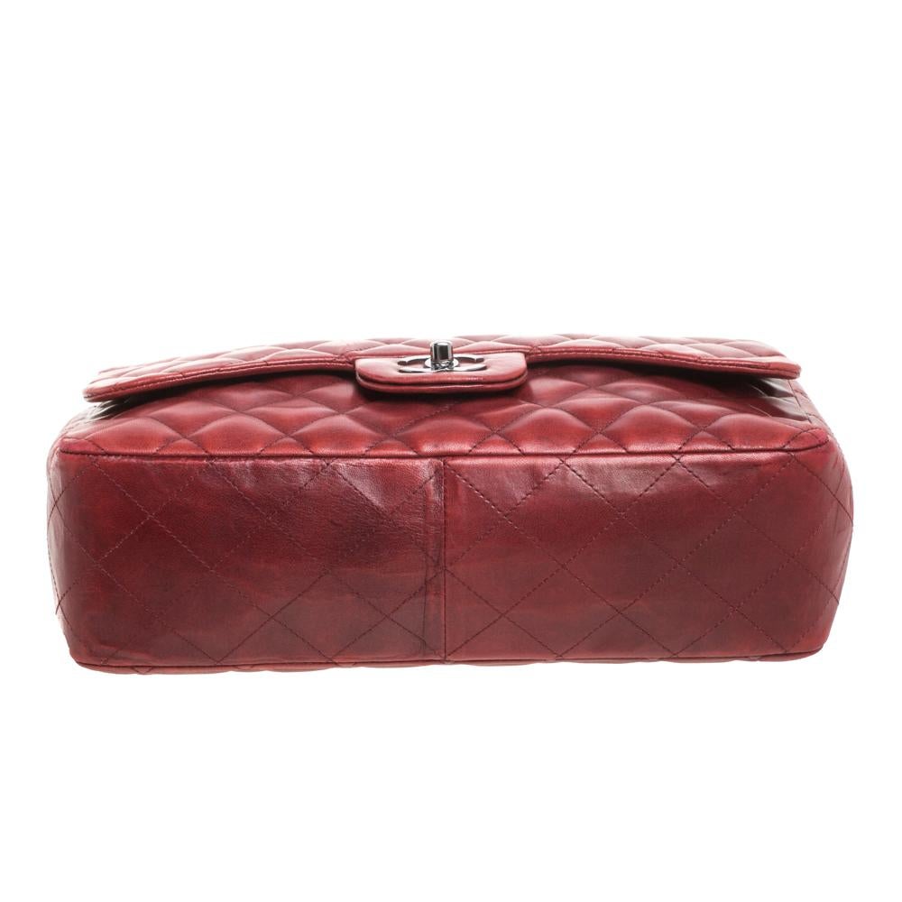 Women's Chanel Red Quilted Leather Jumbo Classic Single Flap Shoulder Bag