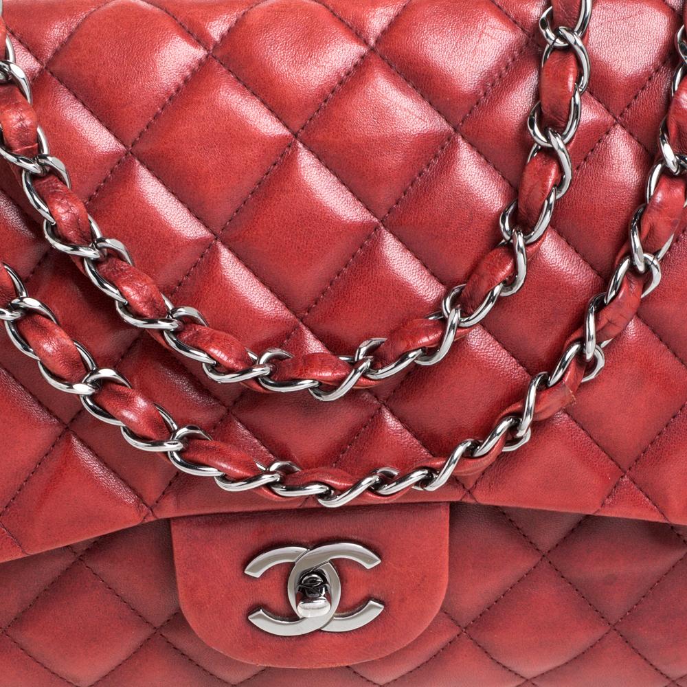 Chanel Red Quilted Leather Jumbo Classic Single Flap Shoulder Bag 1