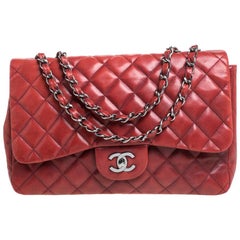 Chanel Red Quilted Leather Jumbo Classic Single Flap Shoulder Bag