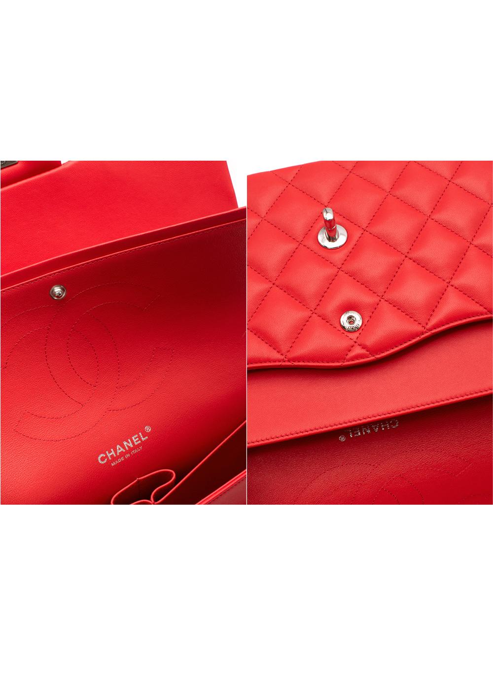 Chanel Red Quilted Leather Jumbo Double Flap Bag  For Sale 11