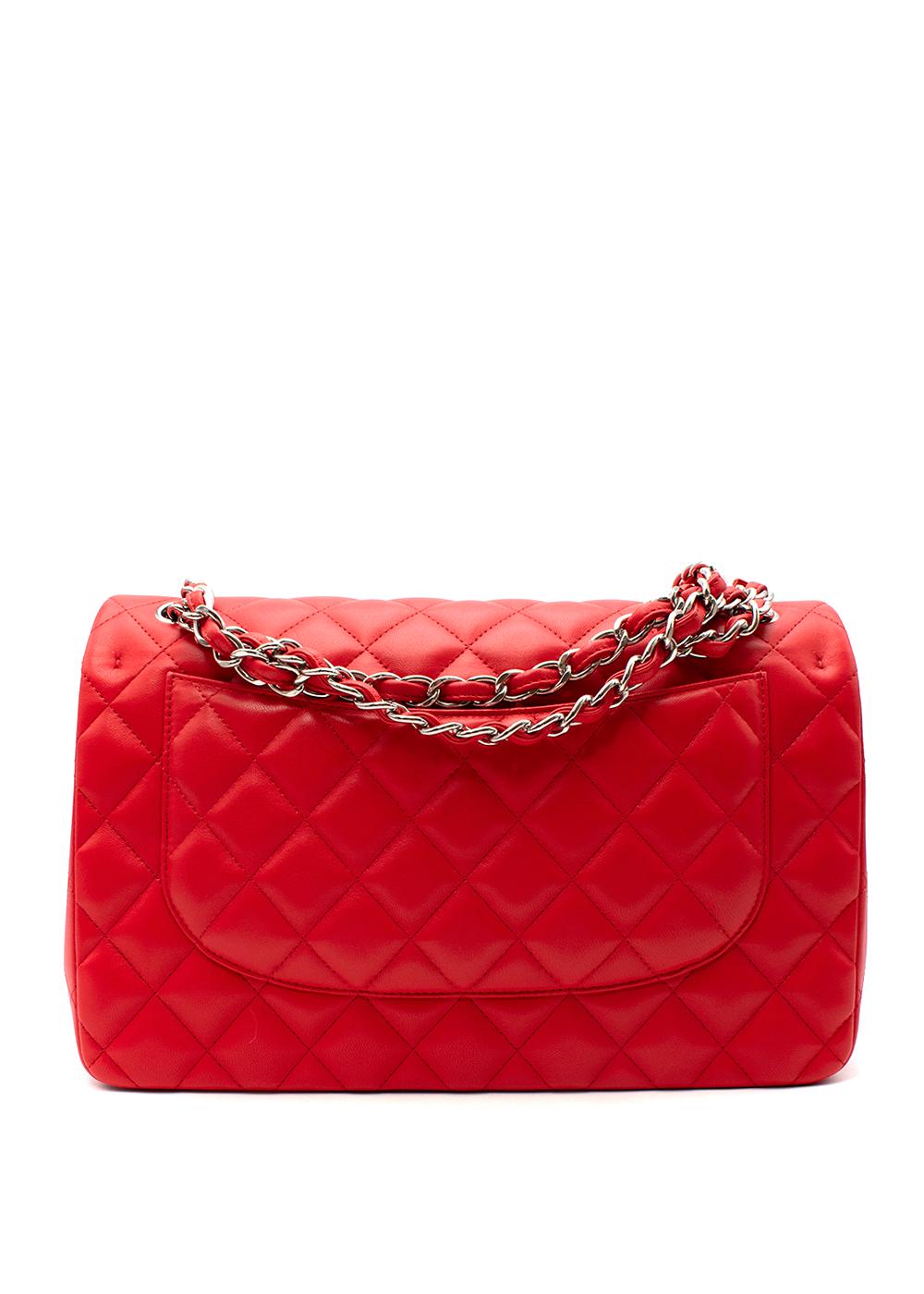 Chanel Red Quilted Leather Jumbo Double Flap Bag  In New Condition For Sale In London, GB
