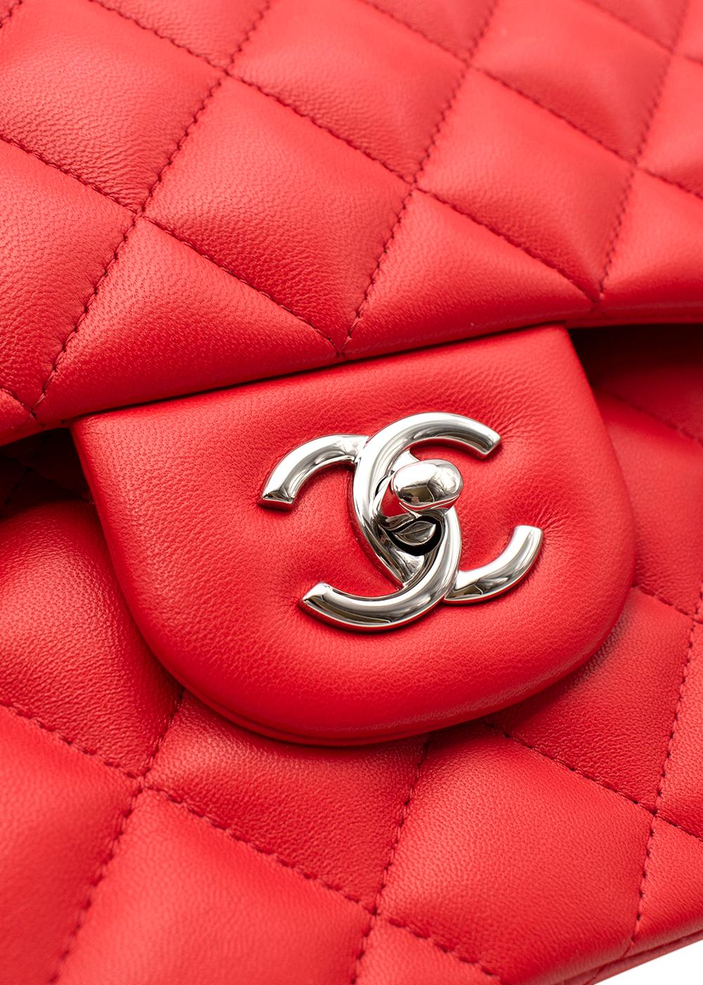 Chanel Red Quilted Leather Jumbo Double Flap Bag  For Sale 2