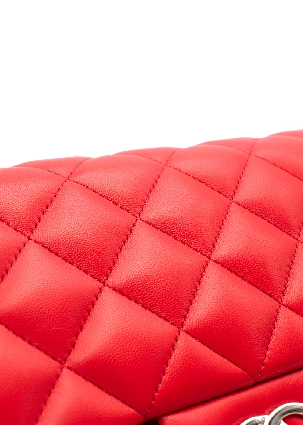 Chanel Red Quilted Leather Jumbo Double Flap Bag  For Sale 3