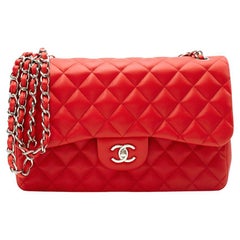 Chanel Red Quilted Leather Jumbo Double Flap Bag 