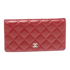 Chanel Red Quilted Leather L Yen Continental Wallet