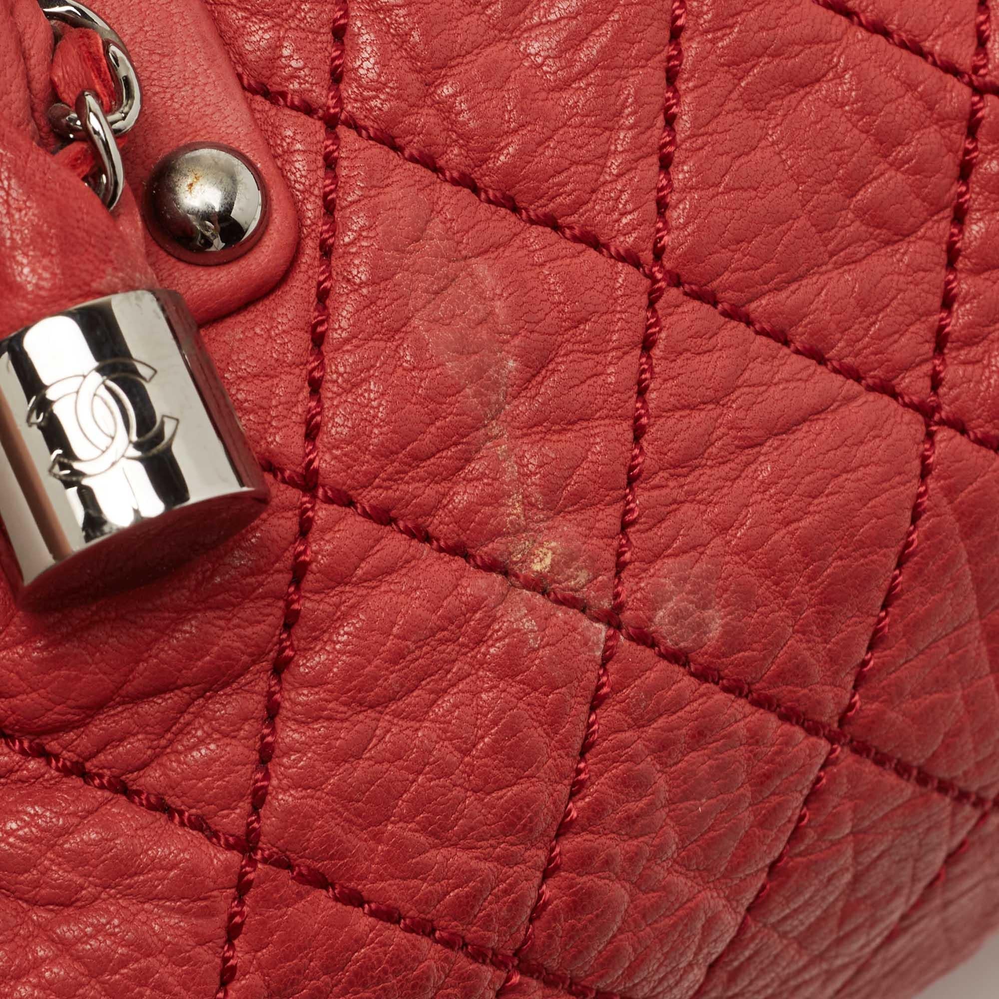 Chanel Red Quilted Leather Lady Braid Bowler Bag 9