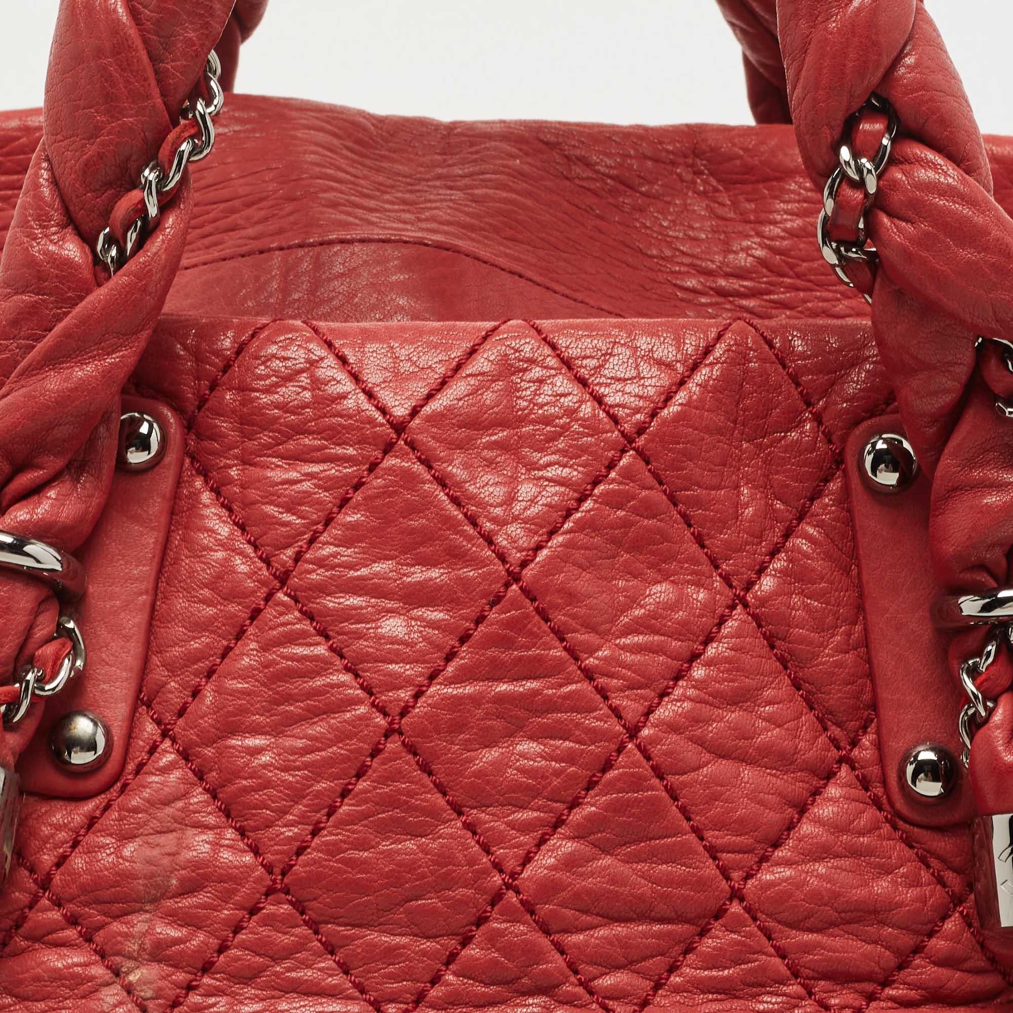 Chanel Red Quilted Leather Lady Braid Bowler Bag 5