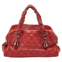 Chanel Red Quilted Leather Lady Braid Bowler Bag