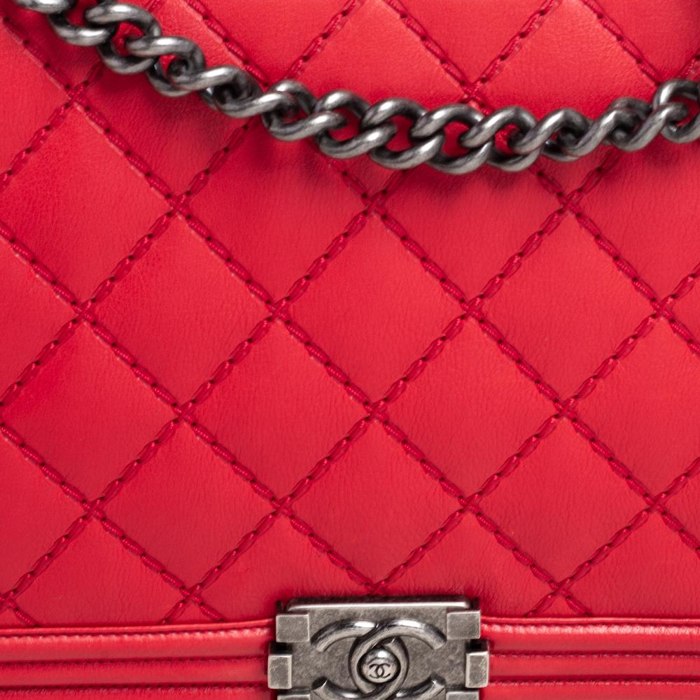 Chanel Red Quilted Leather Large Boy Bag 5