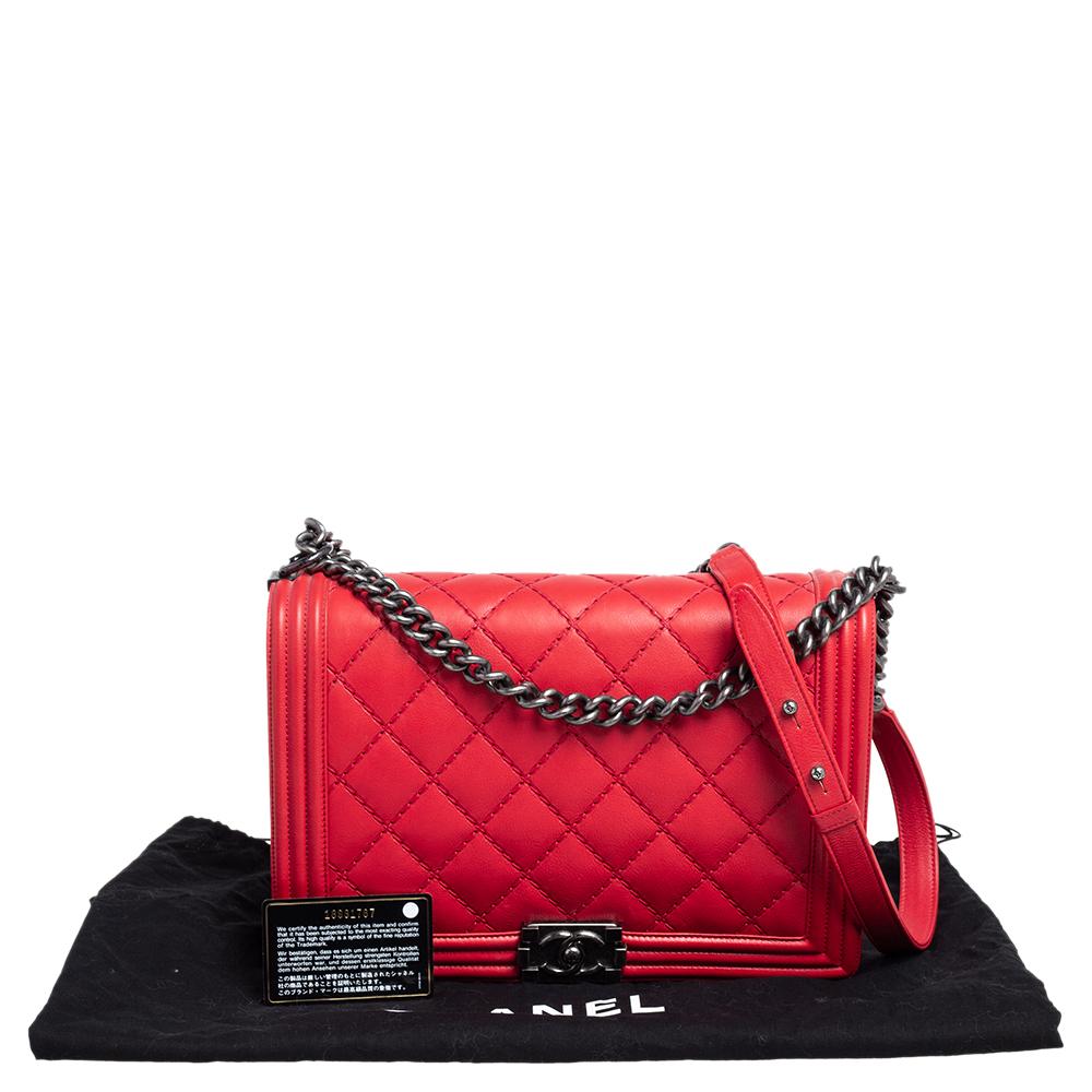 Chanel Red Quilted Leather Large Boy Bag 8