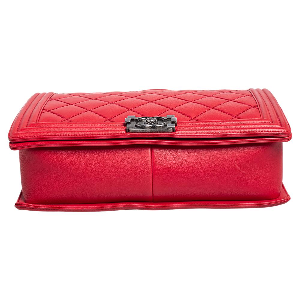 Women's Chanel Red Quilted Leather Large Boy Bag