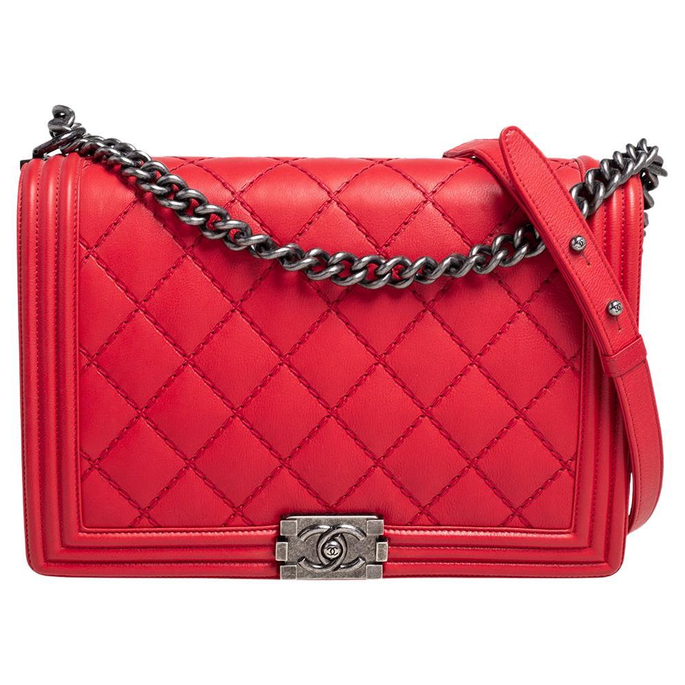 Chanel Red Quilted Leather Large Boy Bag