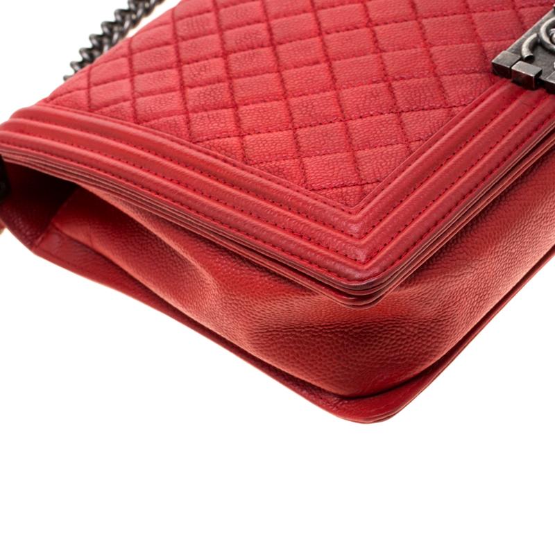 Chanel Red Quilted Leather Large Boy Flap Bag 3