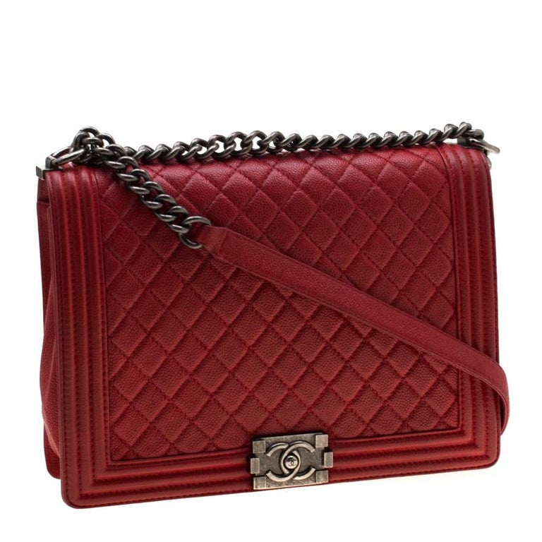 Chanel Red Quilted Leather Large Boy Flap Bag
