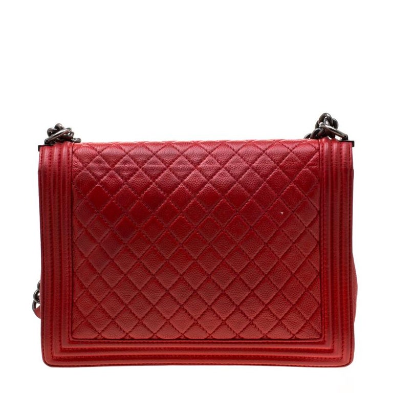 Chanel Red Quilted Leather Large Boy Flap Bag at 1stDibs