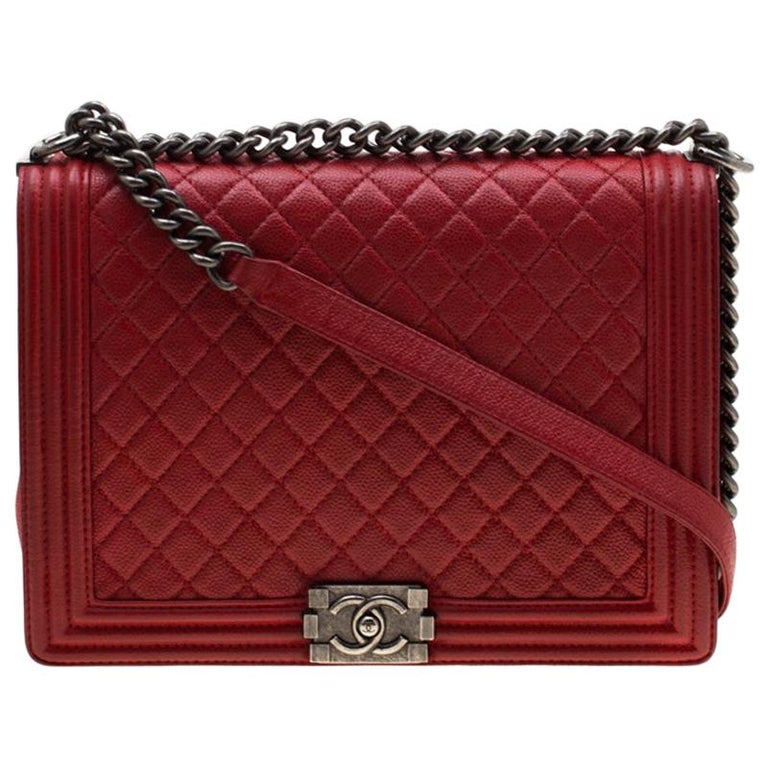 Chanel Red Quilted Leather Large Boy Flap Bag at 1stDibs