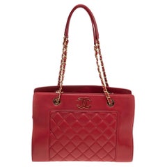 Chanel Red Quilted Leather Mademoiselle Vintage Shopping Tote