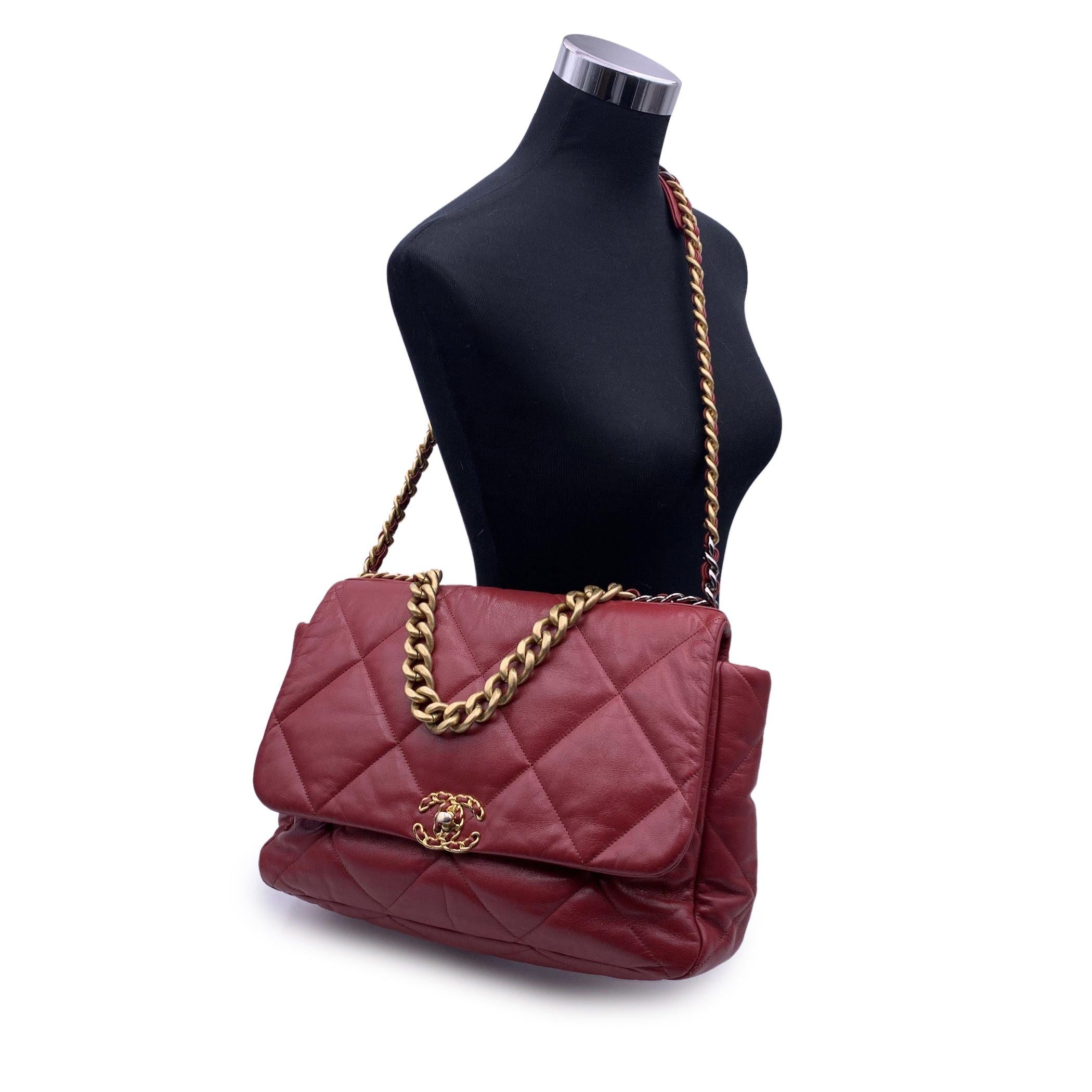 Brown Chanel Red Quilted Leather Maxi 19 Flap Shoulder Bag