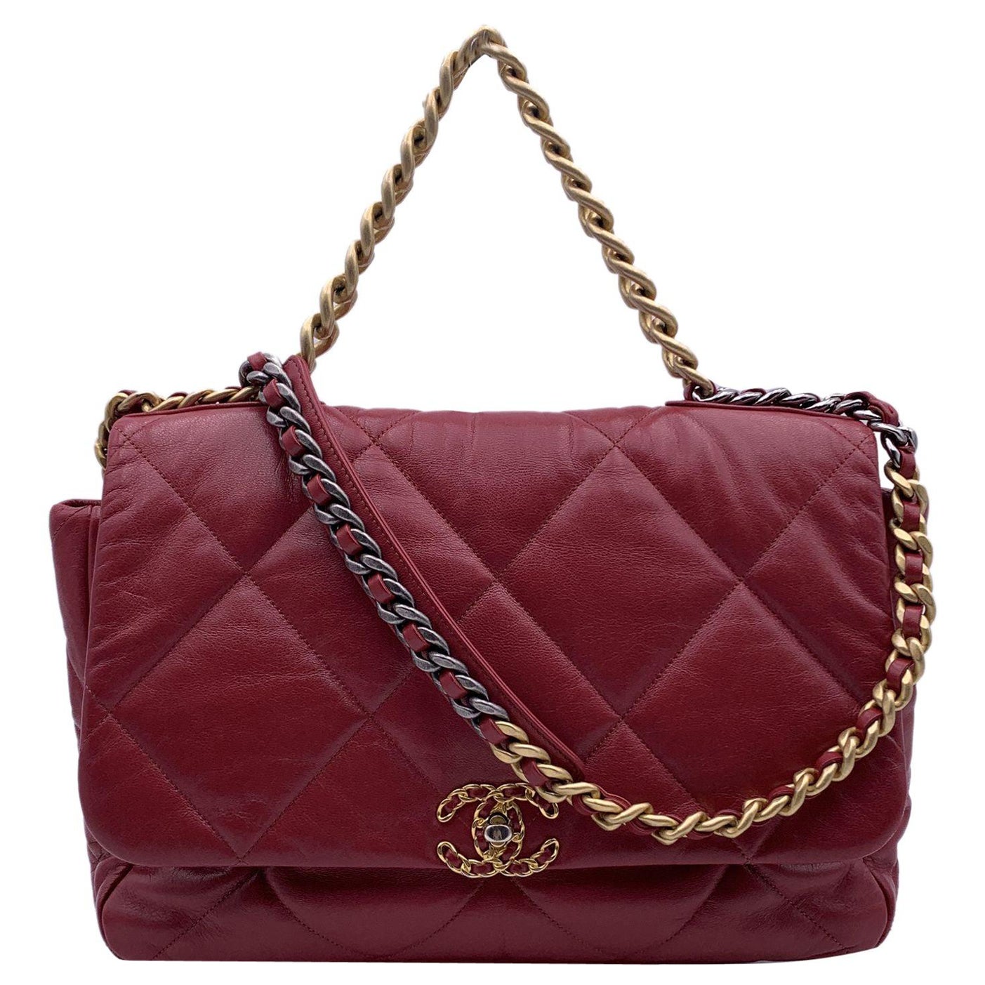 Chanel Red Quilted Leather Maxi 19 Flap Shoulder Bag