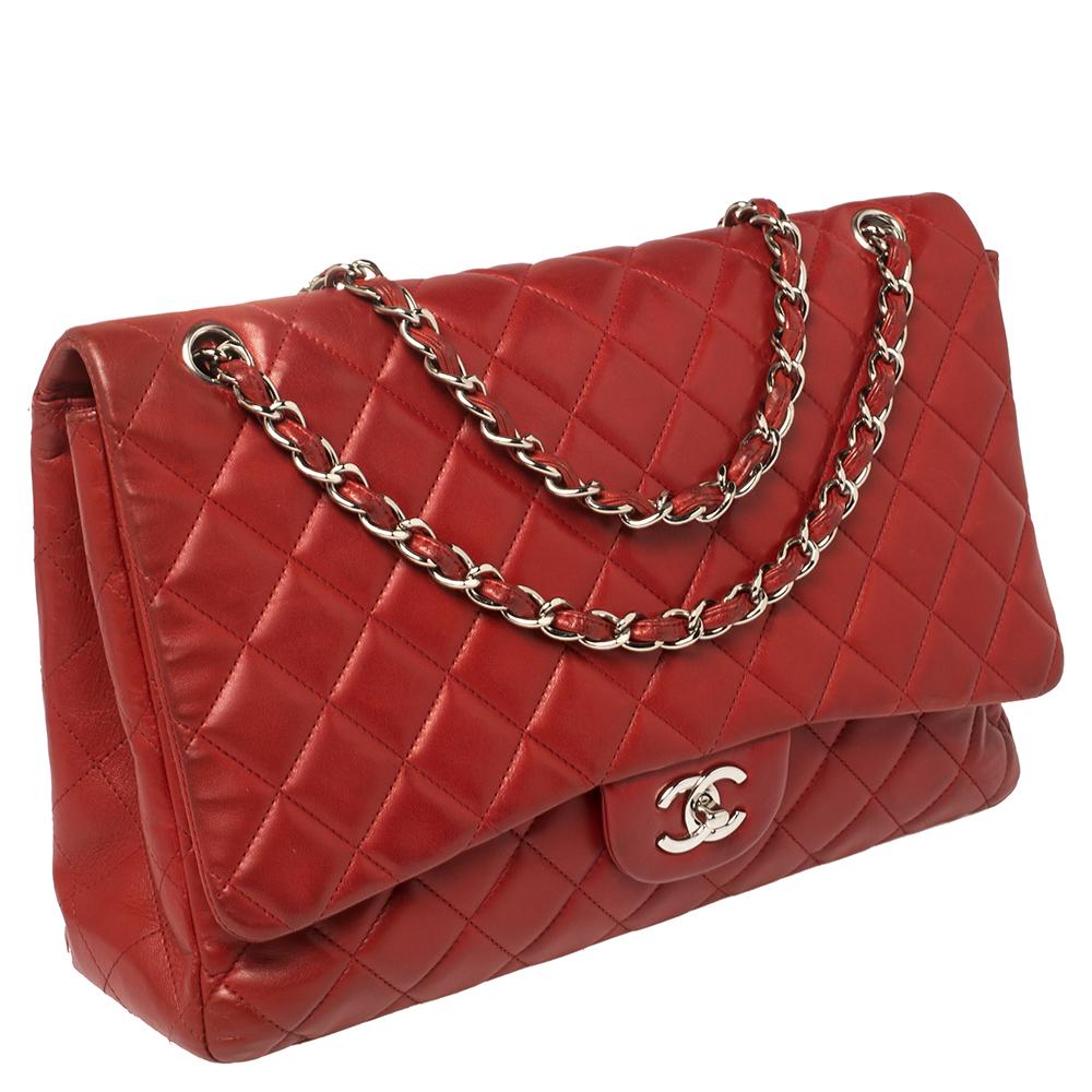 Women's Chanel Red Quilted Leather Maxi Classic Double Flap Bag